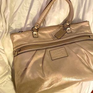 RARE COACH BAG POPPY METALLIC GOLD CHAMPAGNE LEATHER LARGE TOTE #H1281-F20441